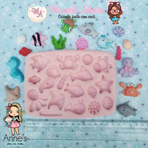 284 - Silicone Mold Fundo do Mar Cute - Cute Bottom of the Ocean - Marcela Arteira Collection