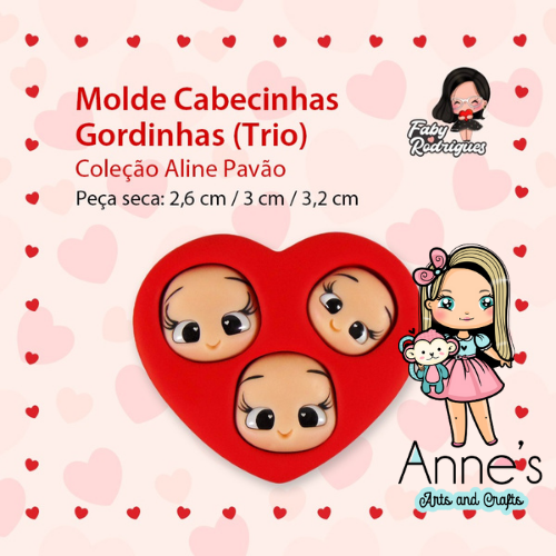 102 - Silicone Mold Cabecinhas Gordinhas (Trio) -Chubby Little Heads (Trio) - Faby Rodrigues