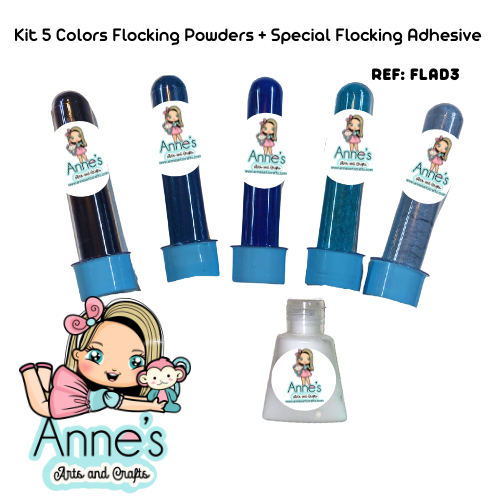 Set 5 Colors Flocking Powders + Especial Flocking Adhesive - REF: FLAD3